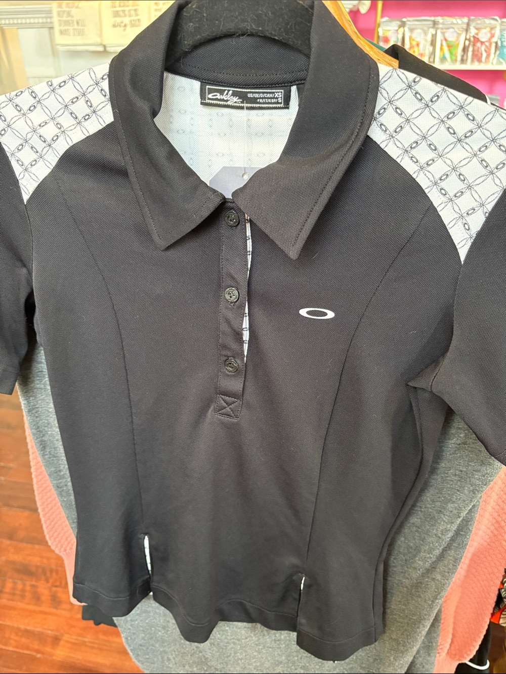 Oakley Black Polo with White Patterned Shoulder Panels